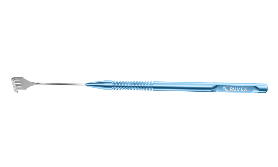 333R 10-014 Knapp Lacrimal Sac Retractor, Blunt 4 x 8.00 mm Four Prongs Tip, Round Serrated Handle, Length 140 mm, Round Titanium Handle