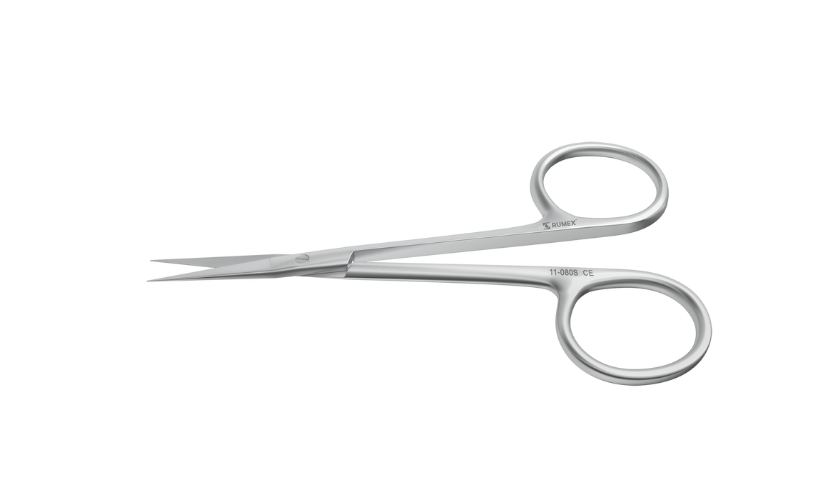 167R 11-080S Straight Iris Scissors, Sharp Tips, 25.00 mm Blades, Ring Handle, Length 115 mm, Stainless Steel
