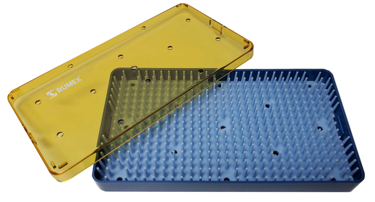 999R 18-300-1 Plastic Sterilization Tray with Silicone Finger Mat, Medium, 190×101×38 mm, 7.5×4×1.5″