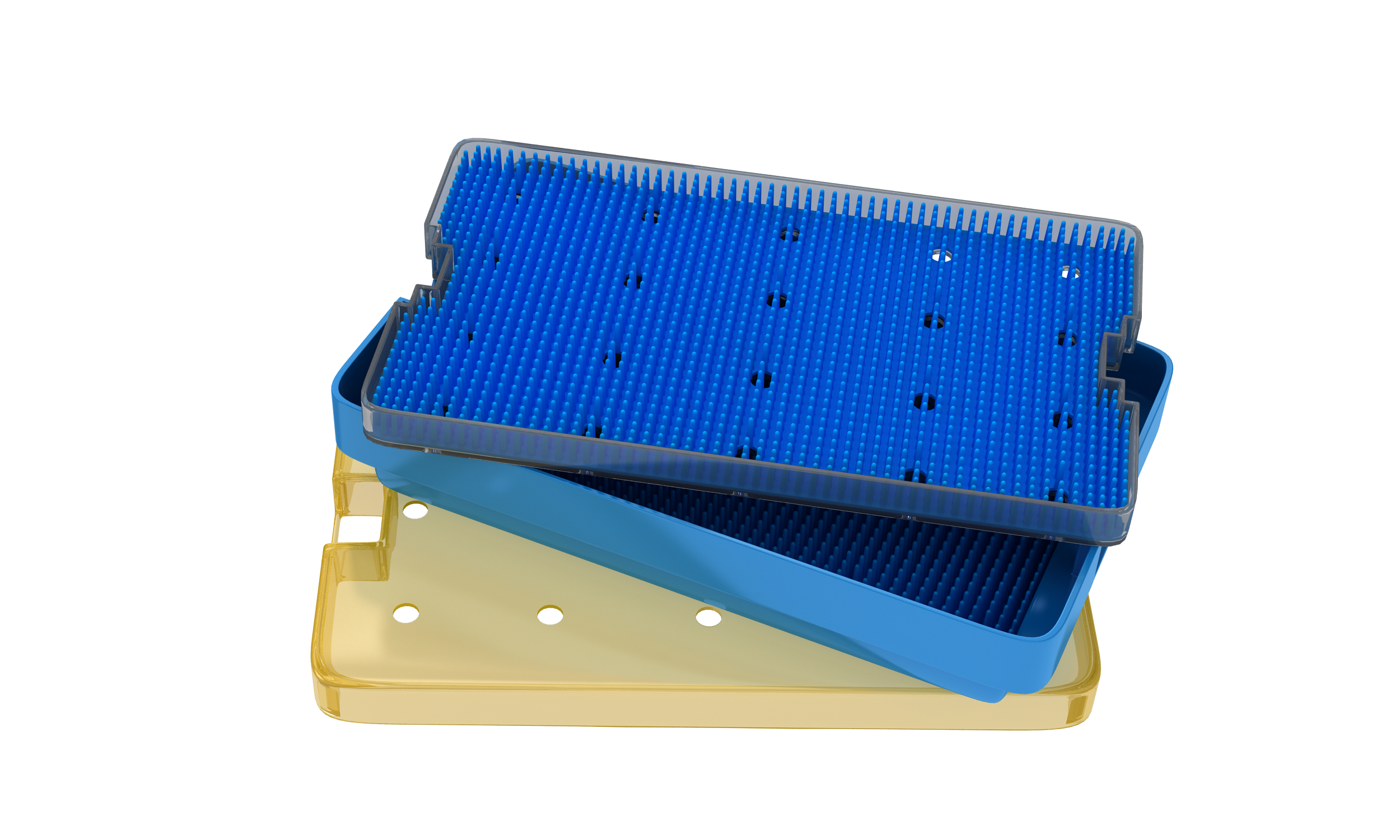 022R 18-304 Plastic Sterilization Tray with Silicone Finger Mat, Extra Large, 254×152×19 mm, 10×6×0.75″