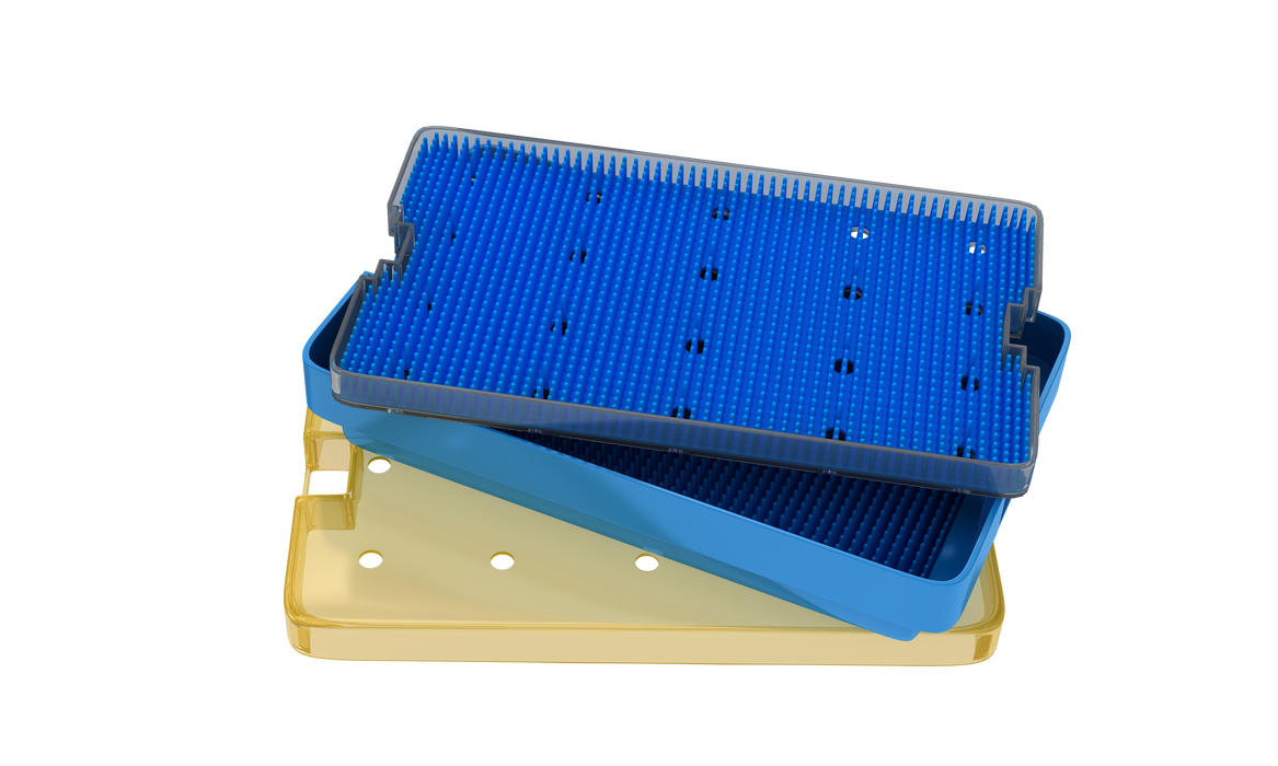022R 18-304 Plastic Sterilization Tray with Silicone Finger Mat, Extra Large, 254×152×19 mm, 10×6×0.75″