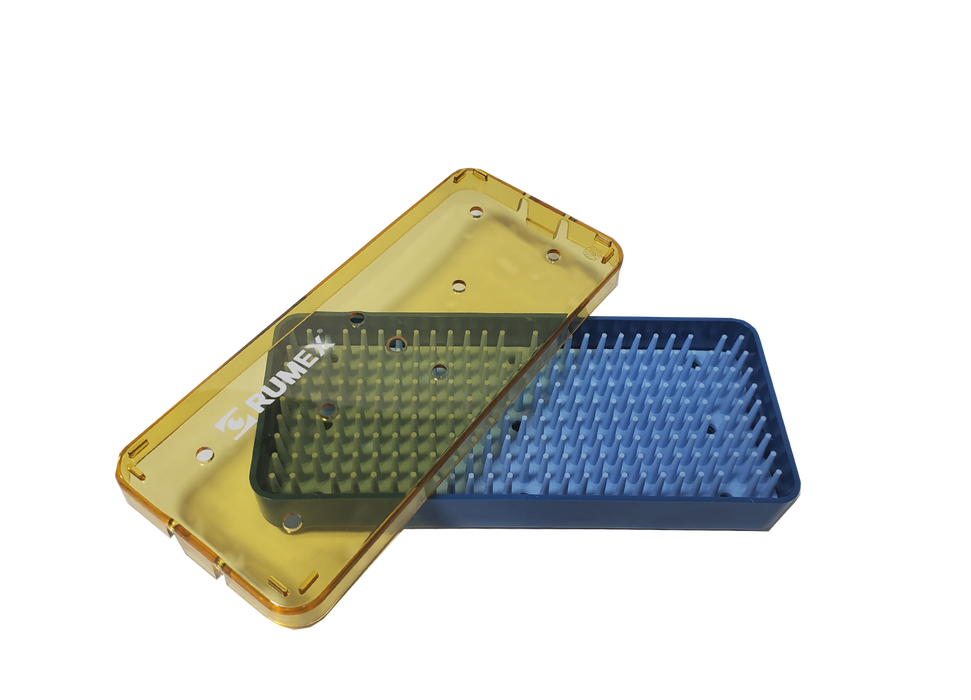 313R 18-308 Plastic Sterilization Tray with Silicone Finger Mat, Long, 190.5×63.5×19 mm, 7.5×2.5×0.75″