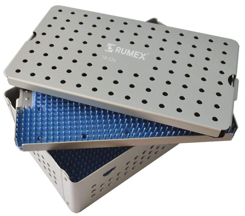 999R 18-326 Aluminum Sterilization Tray with Silicone Mat, Double Level, 260×160×40 mm, 10.25×6.25×1.5"