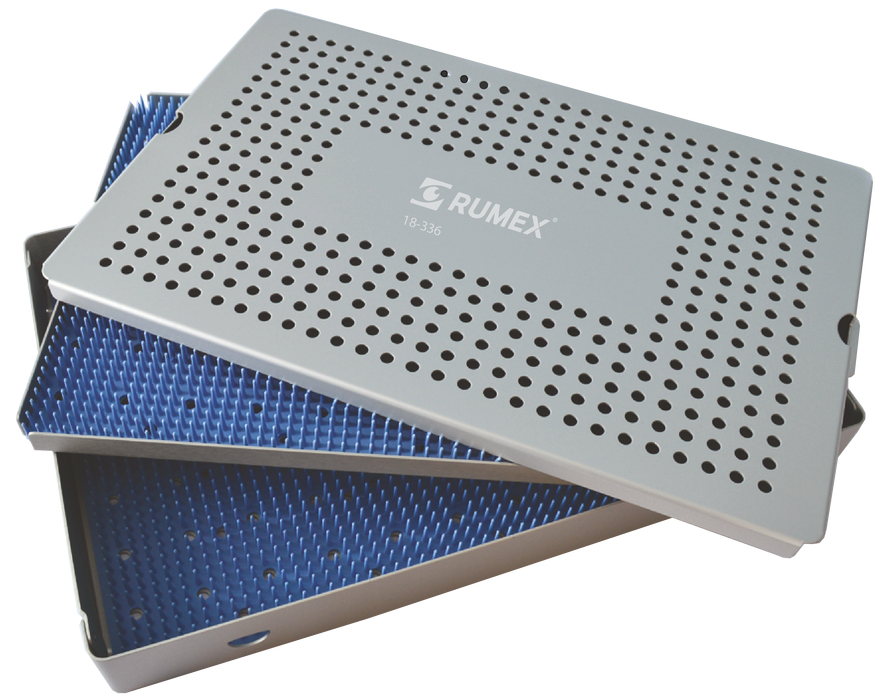 999R 18-336 Aluminum Sterilization Tray with Silicone Mat, Double Level, 390×265×40 mm, 15.5×10.5×1.5″