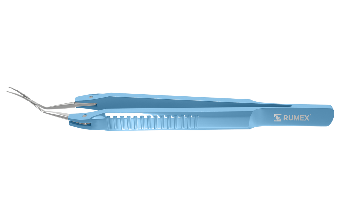 013R 4-0395 Capsulorhexis Forceps with Scale (2.50/5.00 mm), Cross-Action, for 1.50 mm Incisions, Curved Stainless Steel Jaws (8.50 mm), Short Lever (16.00 mm), Medium (91 mm) Flat Titanium Handle, Length 110 mm