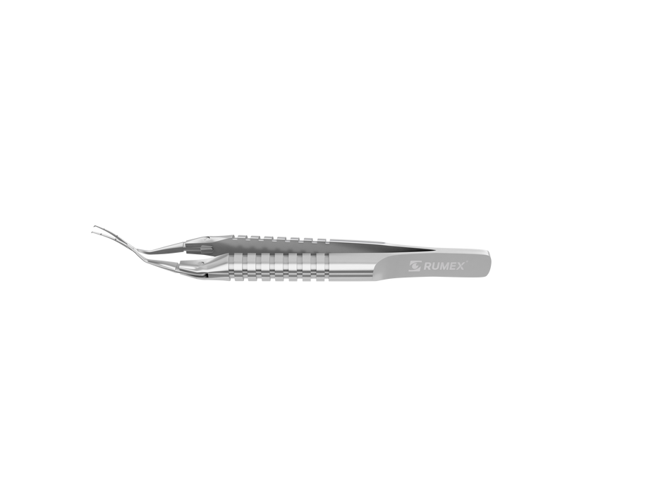 999R 4-0395/SRT Capsulorhexis Forceps with Scale (2.50/5.00 mm), Cross-Action, for 1.50 mm Incisions, Curved Titanium Jaws (8.50 mm), Short Lever (16.00 mm), Short (71 mm) Round Titanium Handle, Length 90 mm