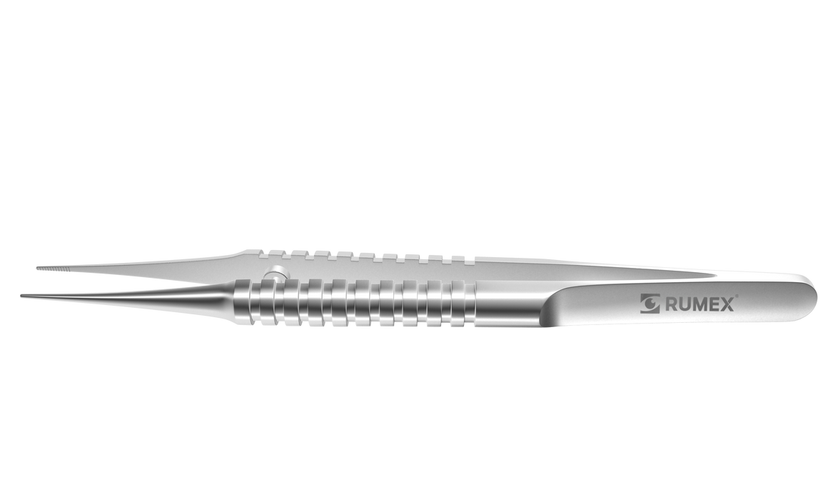 308R 4-070S Dressing Forceps with Delicate Serrations, 6.00 mm Serrated Tips, Straight, Round Handle, Length 108 mm, Stainless Steel