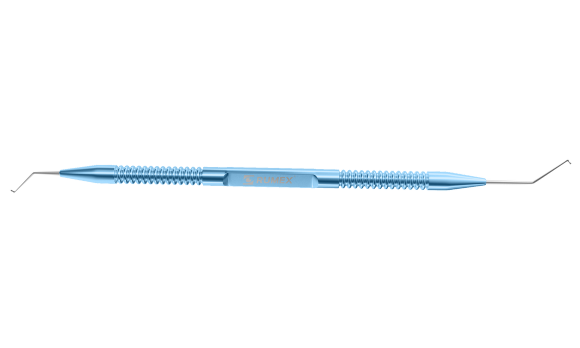318R 7-079 Double Phaco Spatula (Small Pupil Snapper Hook & Micro Finger), Length 132 mm, Round Titanium Handle