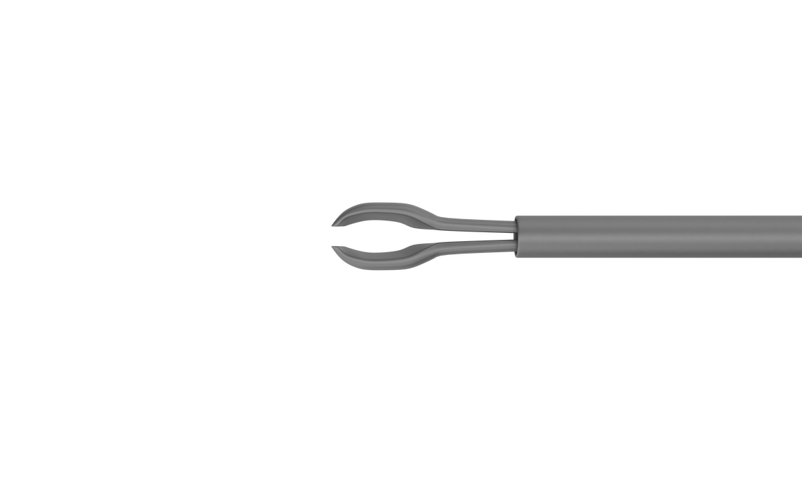 999R 12-411-25H Tano Asymmetrical End-Gripping Forceps, Attached to a Universal Handle, with RUMEX Flushing System, 25 Ga
