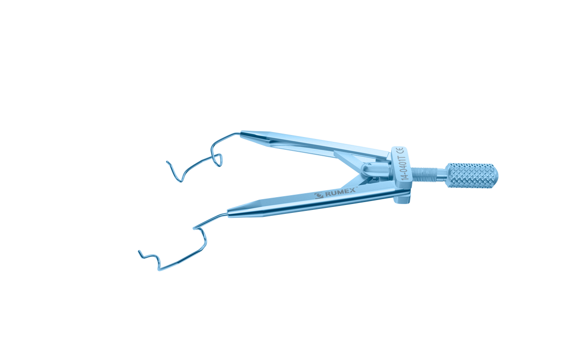 067R 14-0401T Lieberman Temporal Speculum, 14.00 mm V-Shaped Blades, Flat Branches, Adult Size, Length 76 mm, Titanium