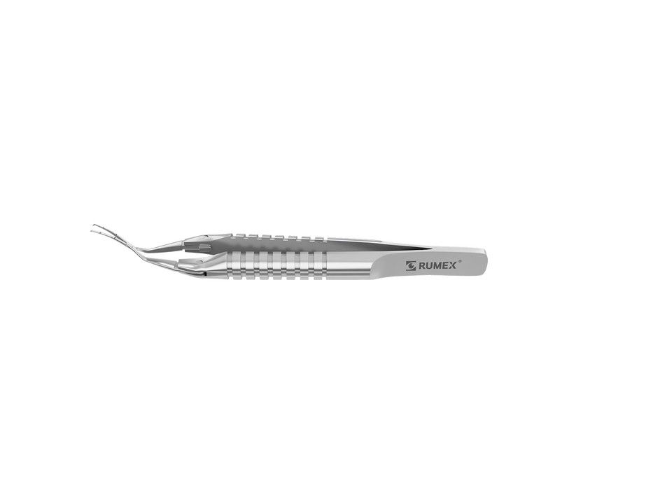 999R 4-0395/SRS Capsulorhexis Forceps with Scale (2.50/5.00 mm), Cross-Action, for 1.50 mm Incisions, Curved Stainless Steel Jaws (8.50 mm), Short Lever (16.00 mm), Short (71 mm) Round Stainless Steel Handle, Length 90 mm