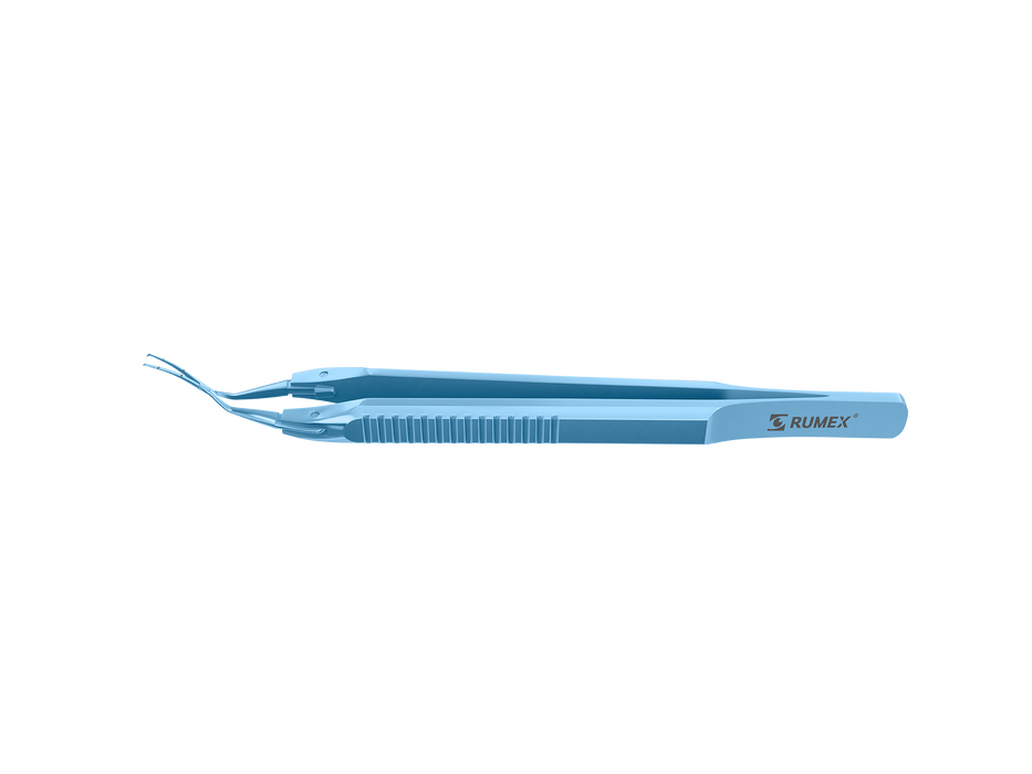 654R 4-0395T Capsulorhexis Forceps with Scale (2.50/5.00 mm), Cross-Action, for 1.50 mm Incisions, Curved Titanium Jaws (8.50 mm), Short Lever (16.00 mm), Medium (91 mm) Flat Titanium Handle, Length 110 mm