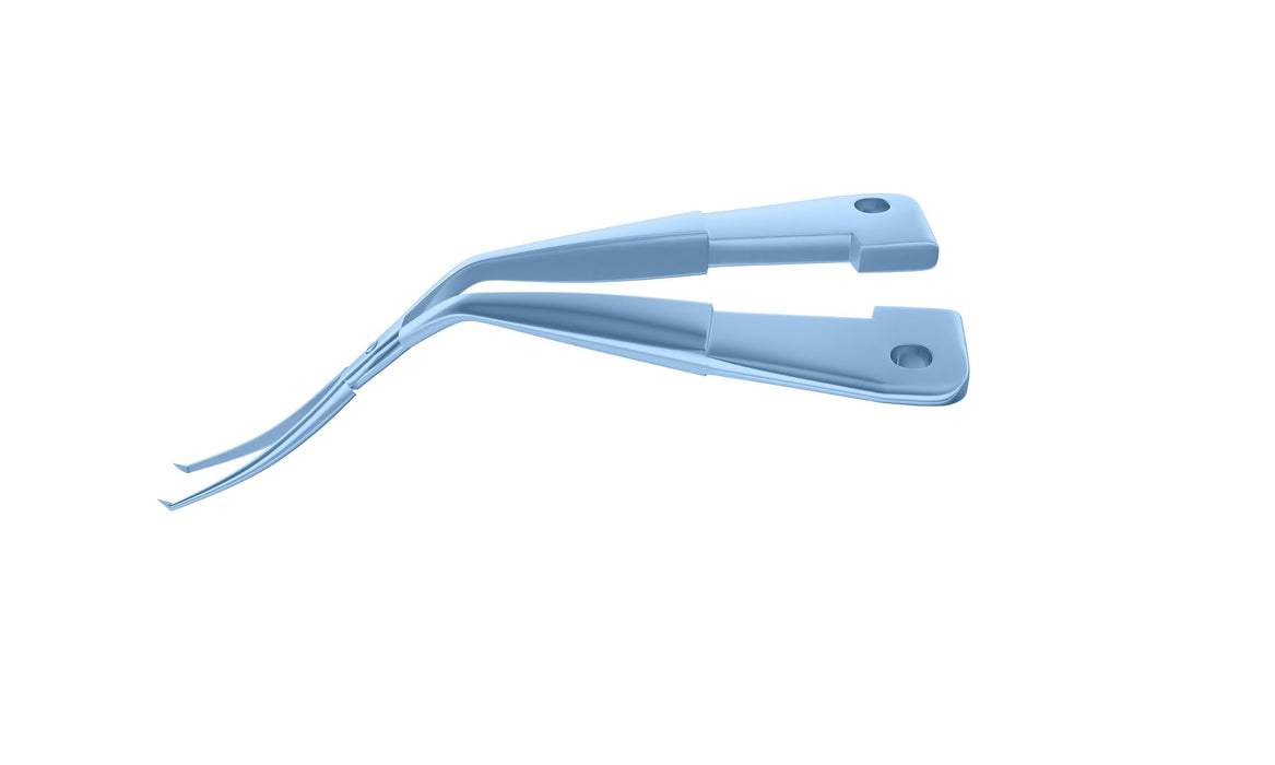 999R 4-0395/LFT Capsulorhexis Forceps with Scale (2.50/5.00 mm), Cross-Action, for 1.50 mm Incisions, Curved Titanium Jaws (8.50 mm), Short Lever (16.00 mm), Long (101 mm) Flat Titanium Handle, Length 120 mm