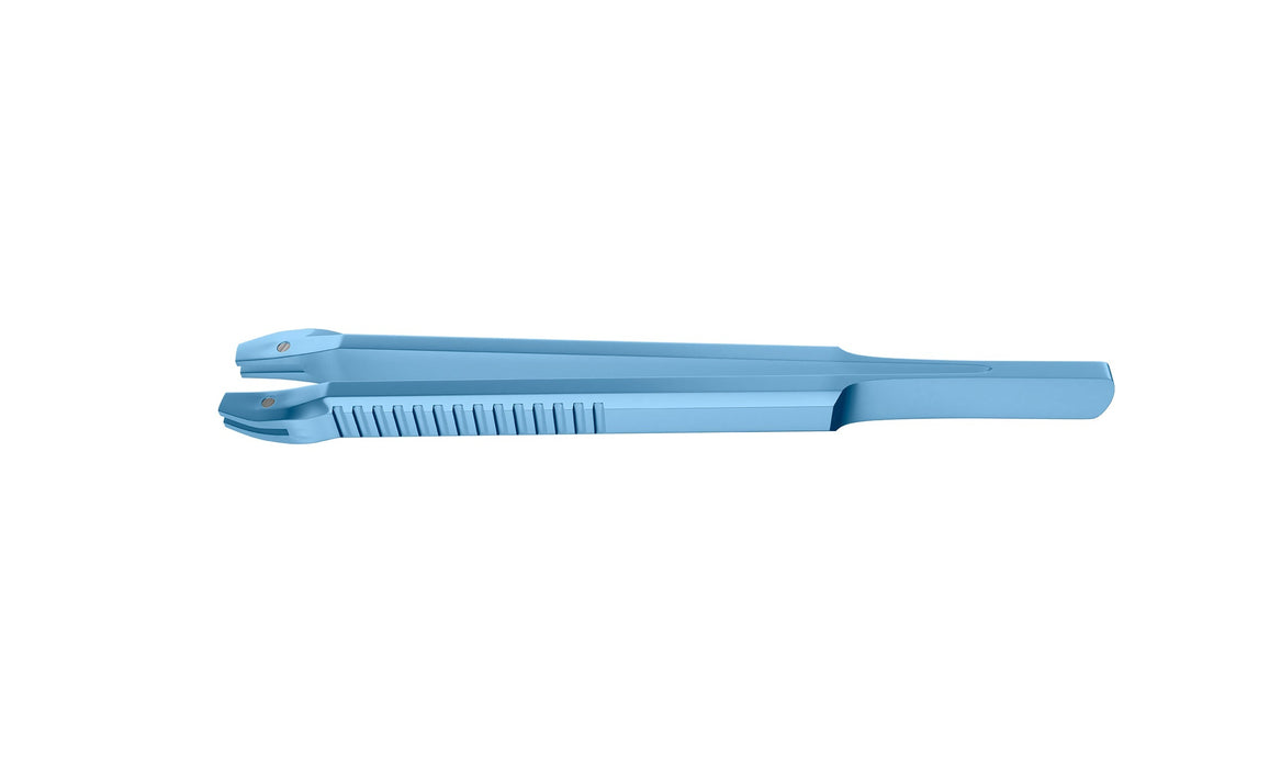 999R 4-03962/MFT Capsulorhexis Forceps with Scale (2.50/5.00 mm), Cross-Action, for 1.50 mm Incisions, Straight Titanium Jaws (8.50 mm), Long Lever (26.00 mm), Medium (91 mm) Flat Titanium Handle, Length 120 mm